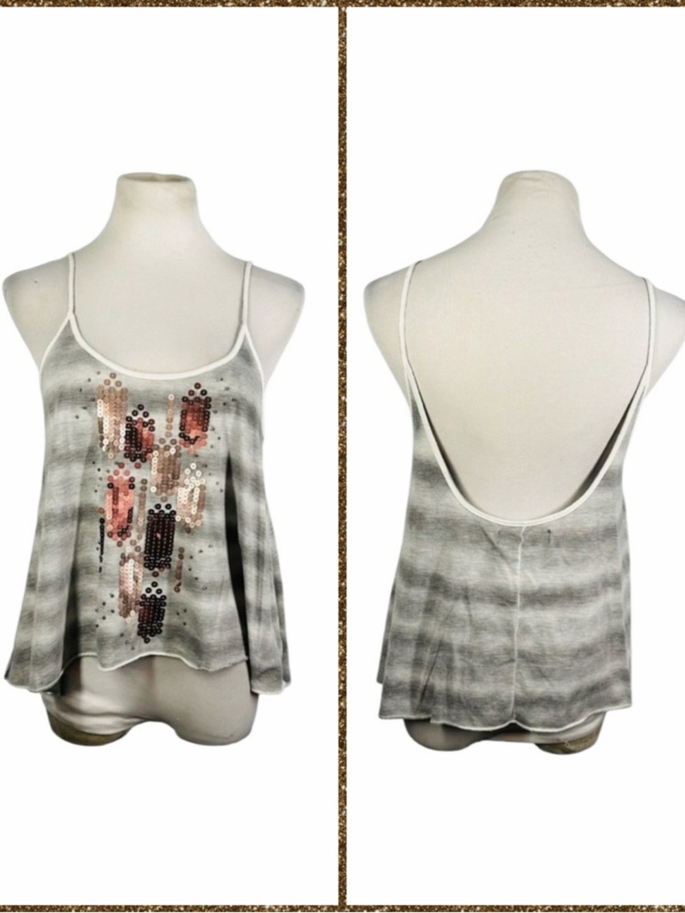 10/$25🦋 Decree Gray & Bronze Sequin Cropped Camisole - Size Medium